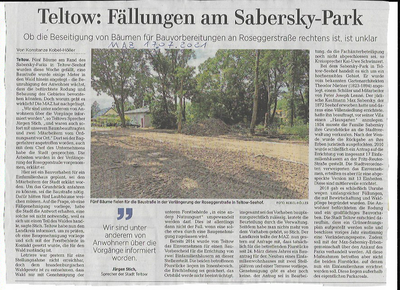 Rohdungsarbeiten im Sabersky Park in Teltow Seehof gesichtet MAZ 17.07.2021 .